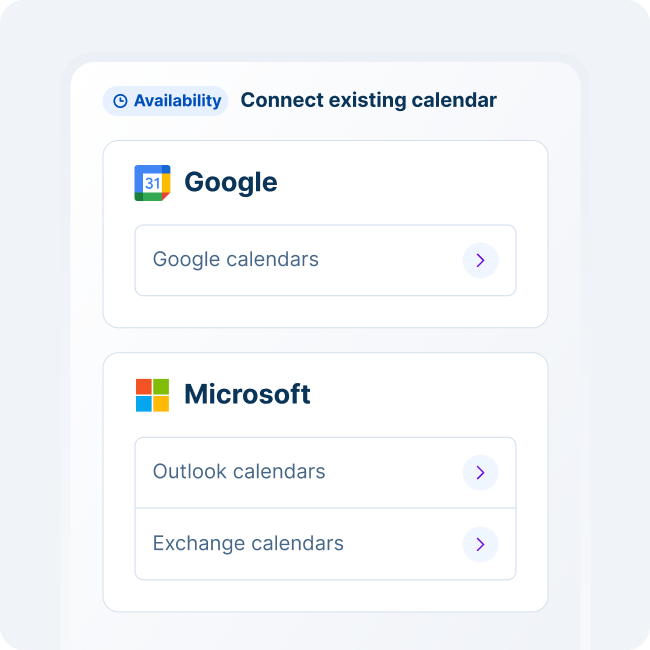 Availability settings showing connected Google and Microsoft calendars