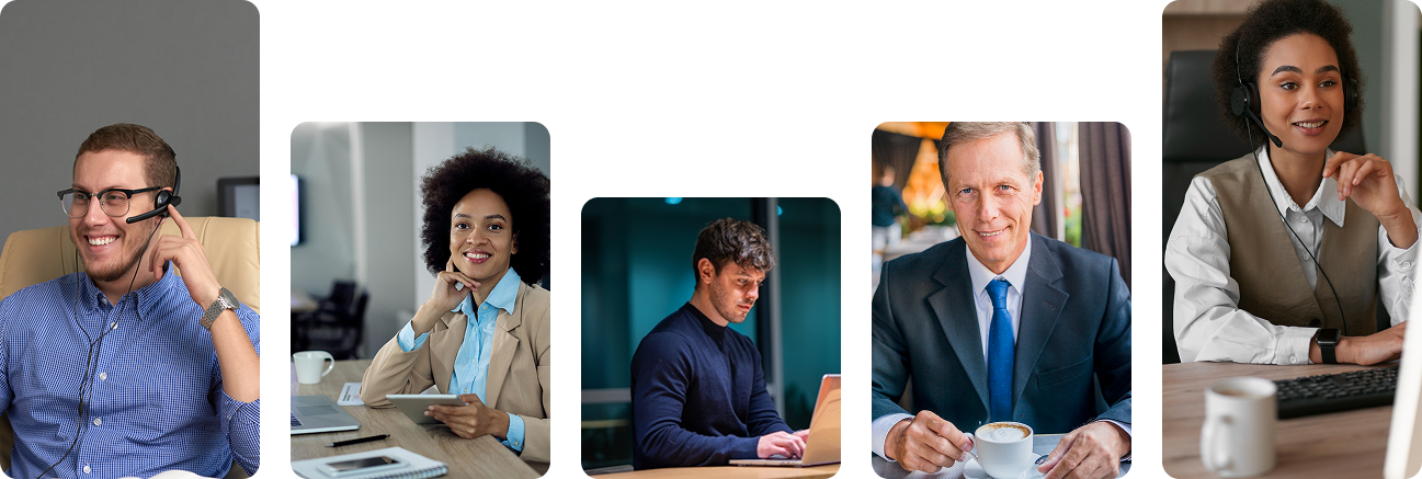 Five team members across different roles, each using their own Snaarp Mail inbox