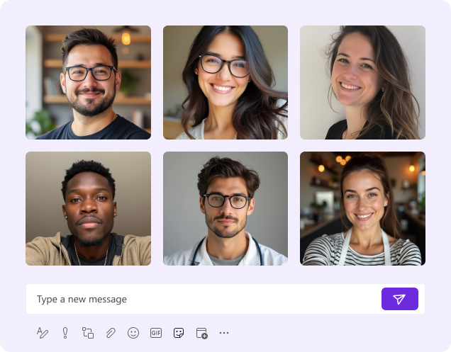 Team members' avatars in a shared chat, with a message composer ready to send