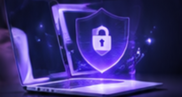 Laptop protected by a glowing security shield